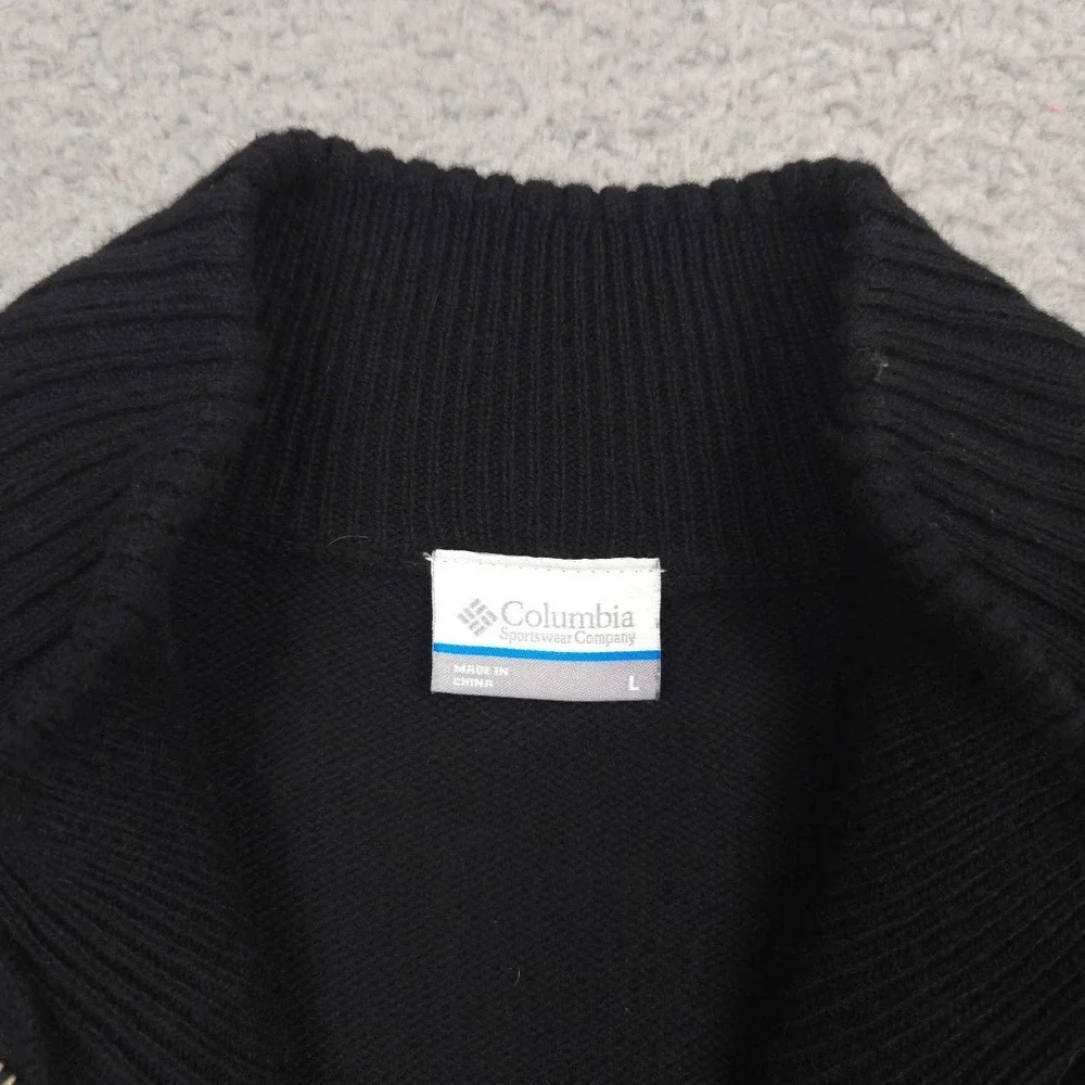 Columbia Mens Large Black Quarter Zip Cotton Wool Sweater Mock Neck Outdoor‎